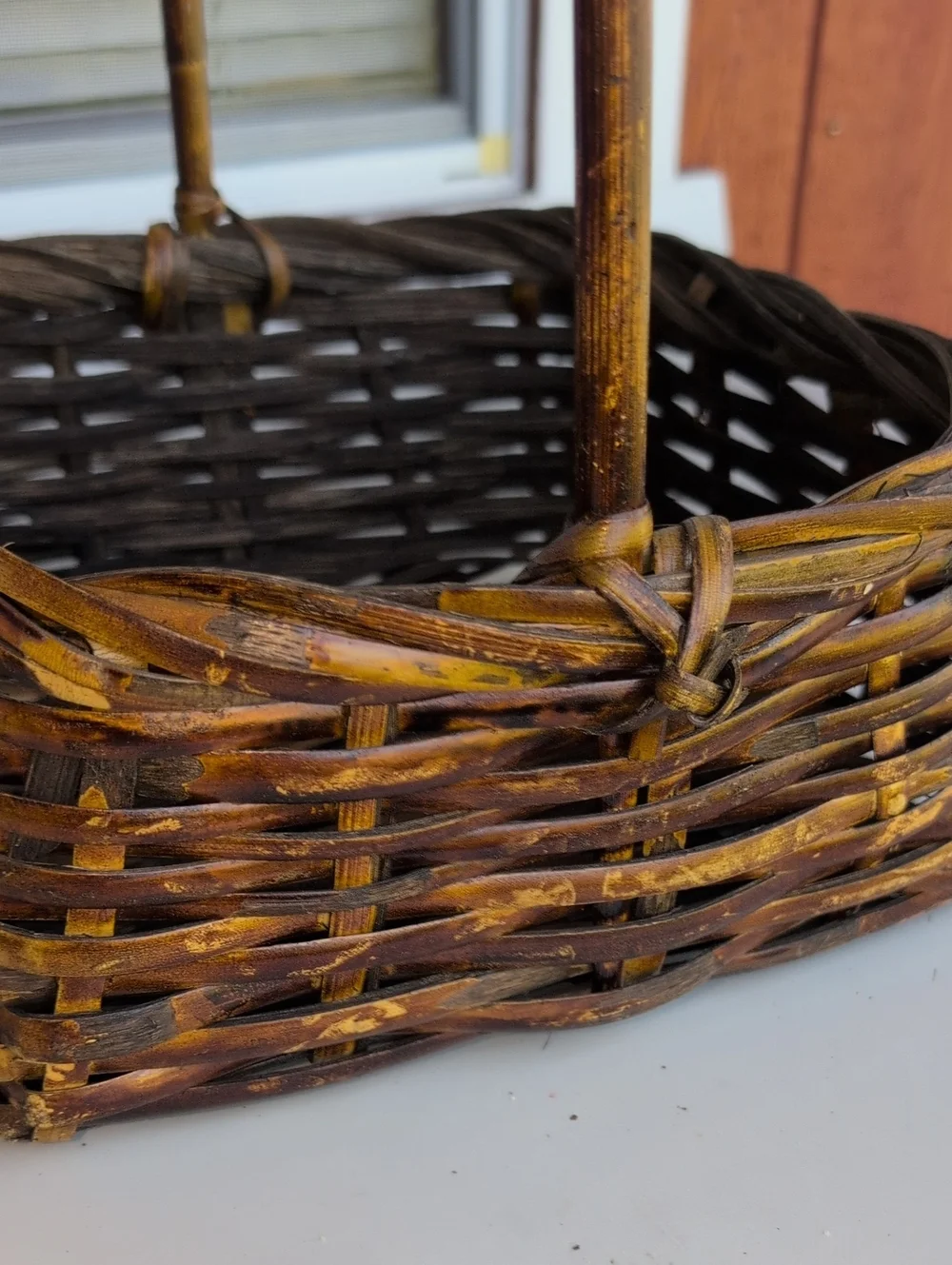 Rare! Vtg.Philippines Woven Bamboo  Square Willow Basket with Handle(226)